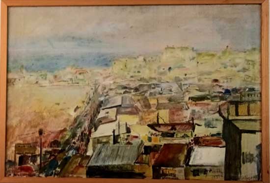 ציור של עמוס -1981 / שכונת מחלול על צוק הכורכר ליד חוף תל אביב.